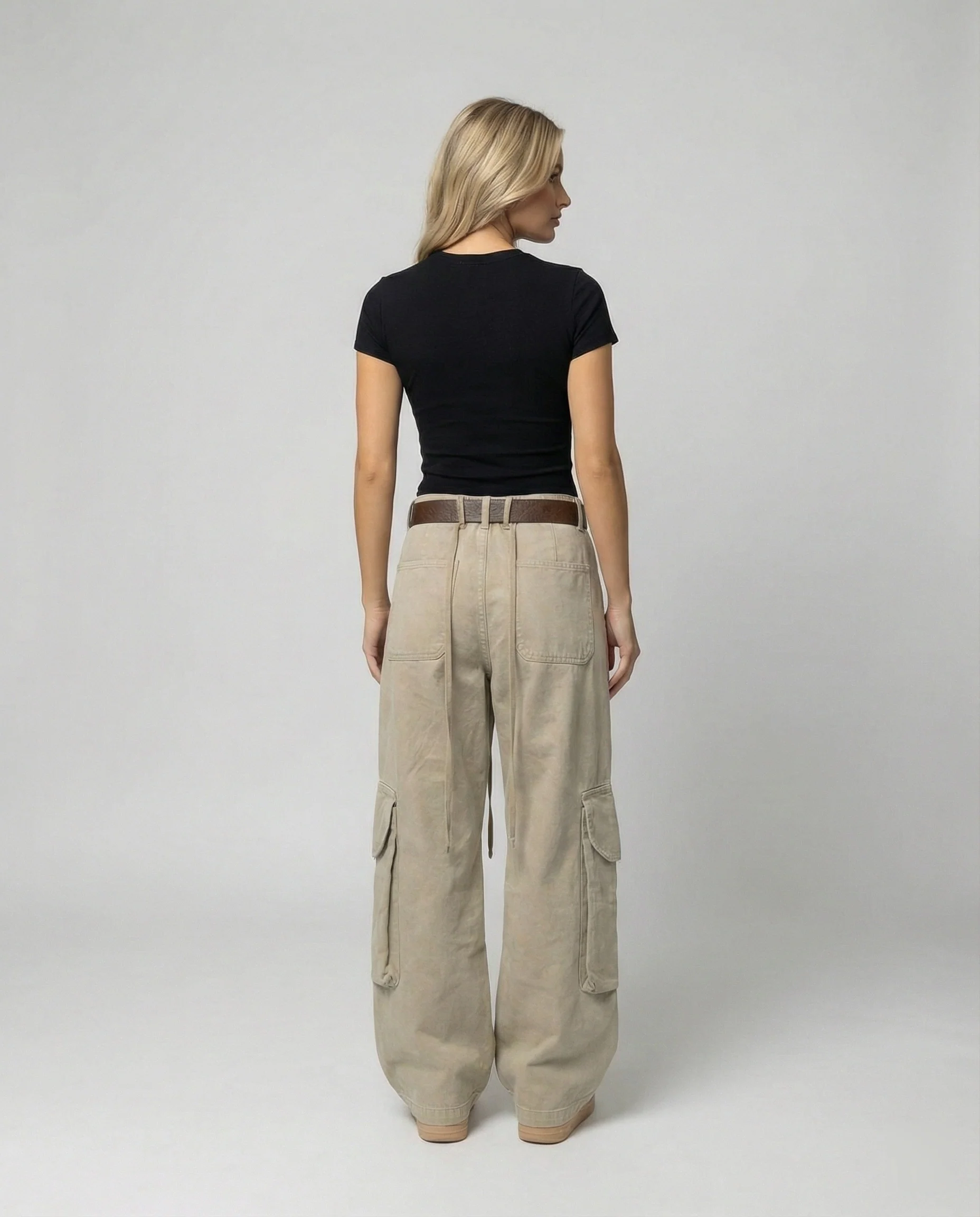 Damen lässig fallende Cargohose im Palazzoschnitt mit integrierter Bundverlängerung langen Kordeln und großzügigen Klappentaschen Heidi-Mode - Image 6