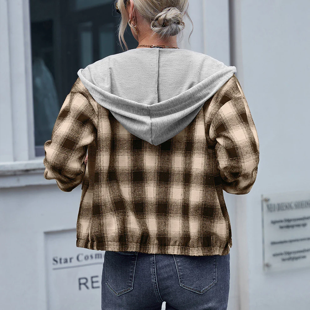 Damen lässige Baumwolljacke mit Karomuster und Kapuze Heidi-Mode - Image 4