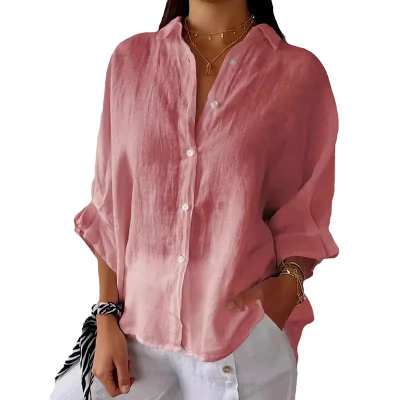 Damen Lässige Bluse Aus Leinen mit Knopfleiste und Seitlichen Taschen Heidi-Mode - Image 5