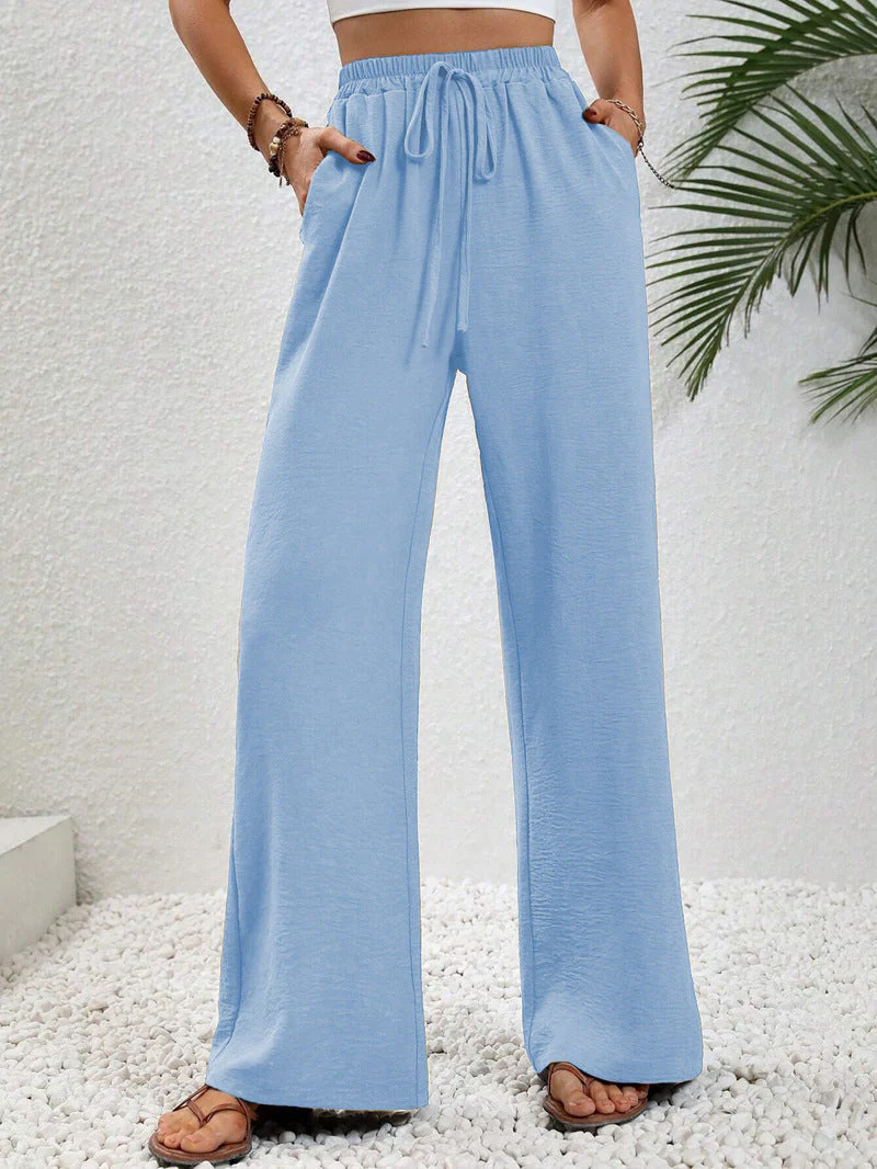 Damen Lässige, Breite Freizeithose mit Elastischem Bund und Seitlichen Taschen Heidi-Mode - Image 16