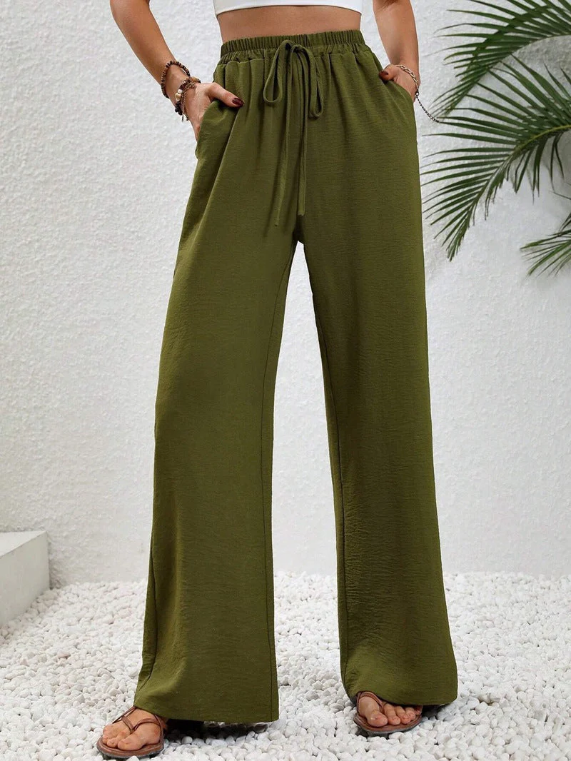 Damen Lässige, Breite Freizeithose mit Elastischem Bund und Seitlichen Taschen Heidi-Mode - Image 17