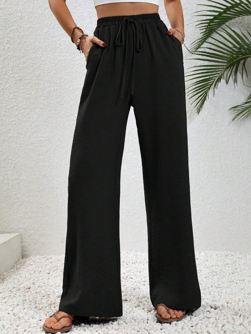 Damen Lässige, Breite Freizeithose mit Elastischem Bund und Seitlichen Taschen Heidi-Mode - Image 8