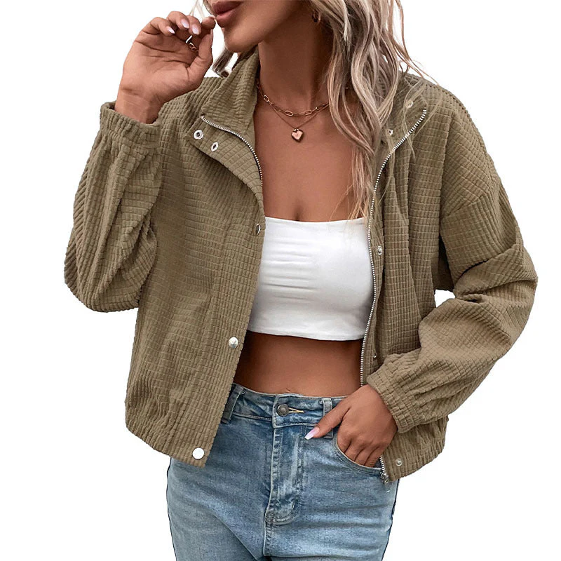 Damen Lässige Kapuzenjacke Aus Strukturiertem Material mit Reißverschluss Heidi-Mode - Image 5