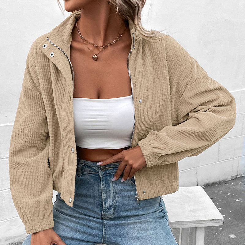 Damen Lässige Kapuzenjacke Aus Strukturiertem Material mit Reißverschluss Heidi-Mode - Image 6