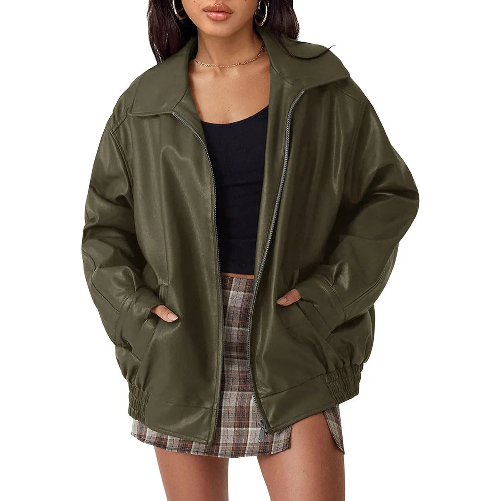 Damen Lässige Kunstlederjacke mit Weitem Schnitt und Praktischen Taschen Heidi-Mode - Image 2