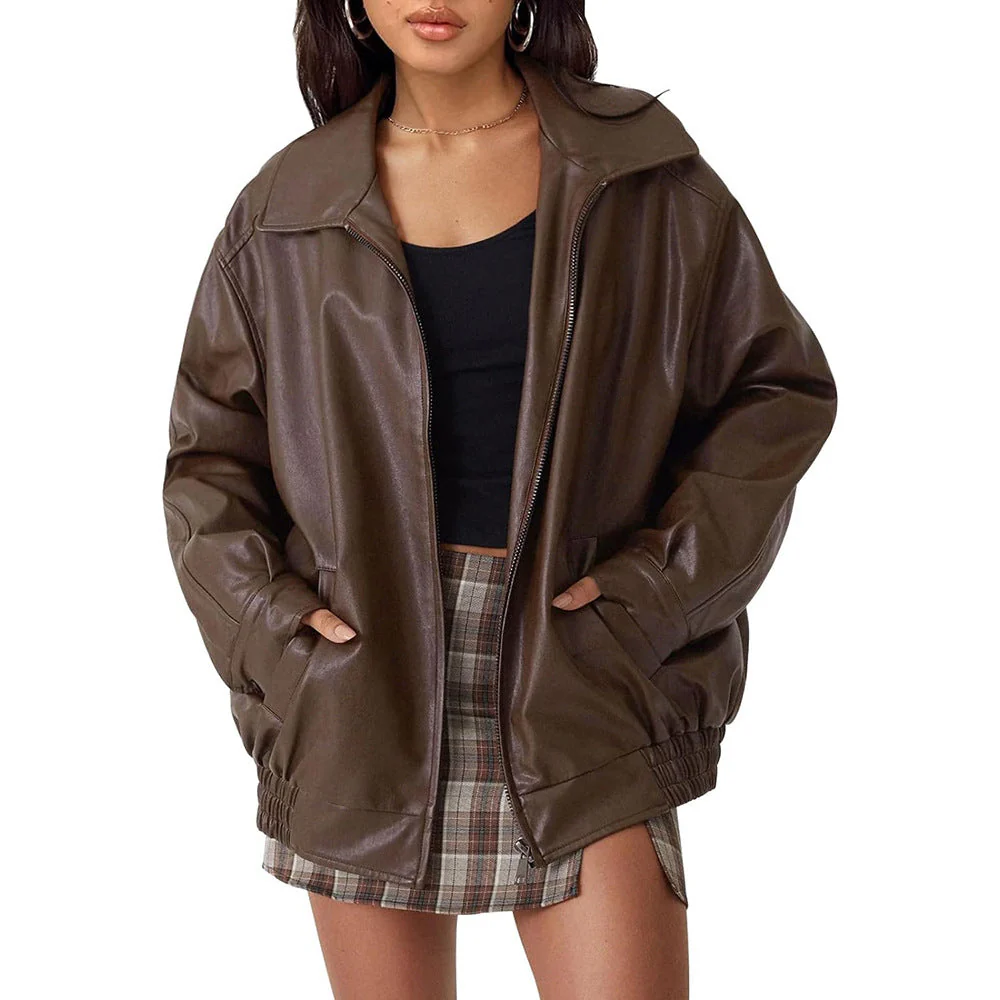 Damen Lässige Kunstlederjacke mit Weitem Schnitt und Praktischen Taschen Heidi-Mode - Image 3