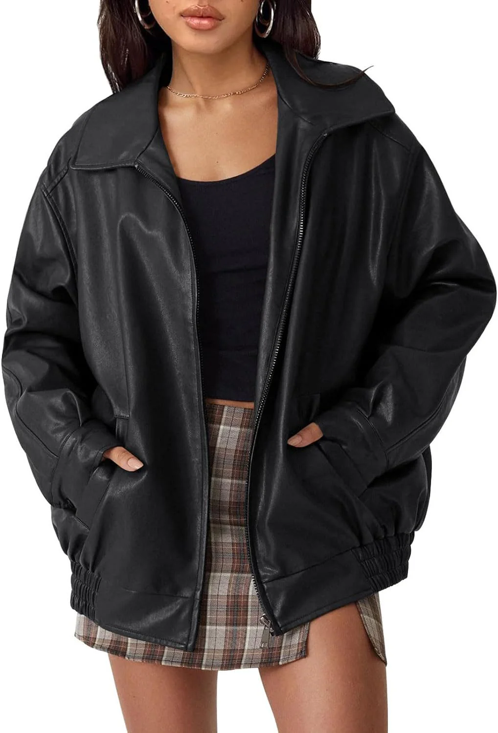 Damen Lässige Kunstlederjacke mit Weitem Schnitt und Praktischen Taschen Heidi-Mode - Image 4