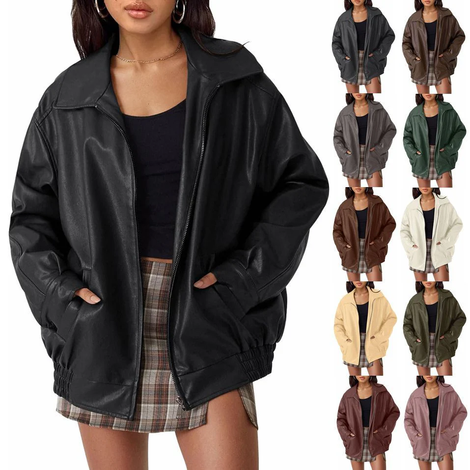 Damen Lässige Kunstlederjacke mit Weitem Schnitt und Praktischen Taschen Heidi-Mode - Image 7