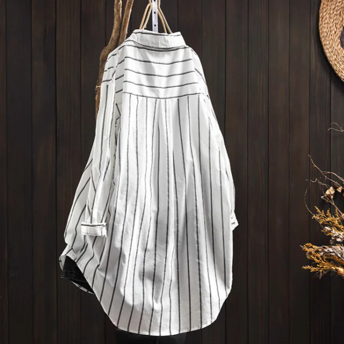 Damen Lässige Langarmbluse im Streifenlook mit Oversized-Schnitt Heidi-Mode - Image 3