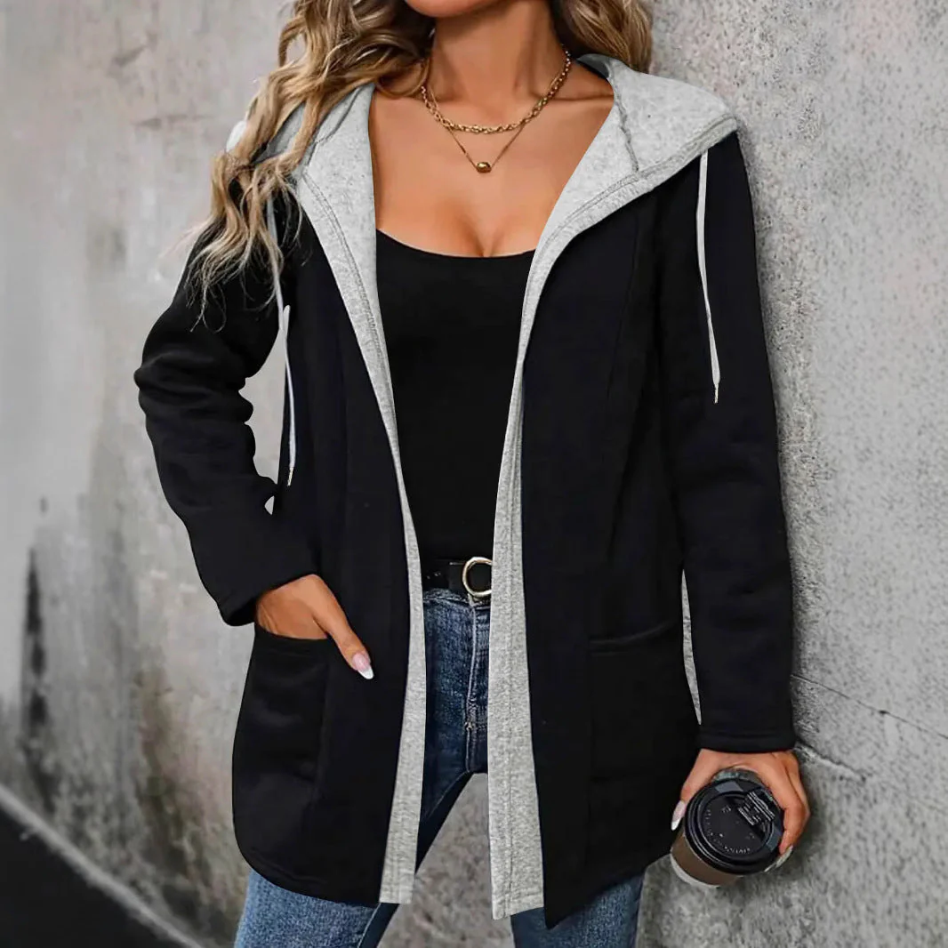 Damen Lässige Langarmjacke mit Kapuze und Praktischen Taschen Heidi-Mode - Image 2