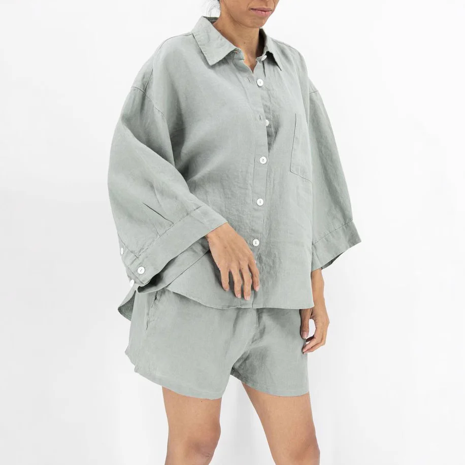 Damen Lässige Leinenbluse mit bequemen Schnitt und praktischen Taschen Heidi-Mode - Image 6