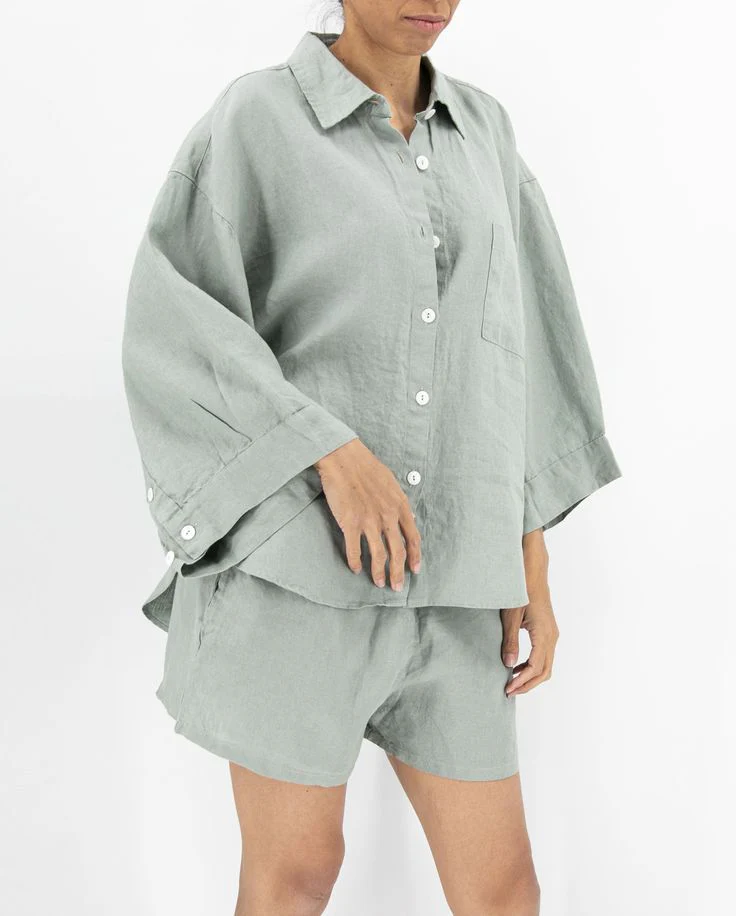 Damen Lässige Leinenbluse mit bequemen Schnitt und praktischen Taschen Heidi-Mode - Image 7
