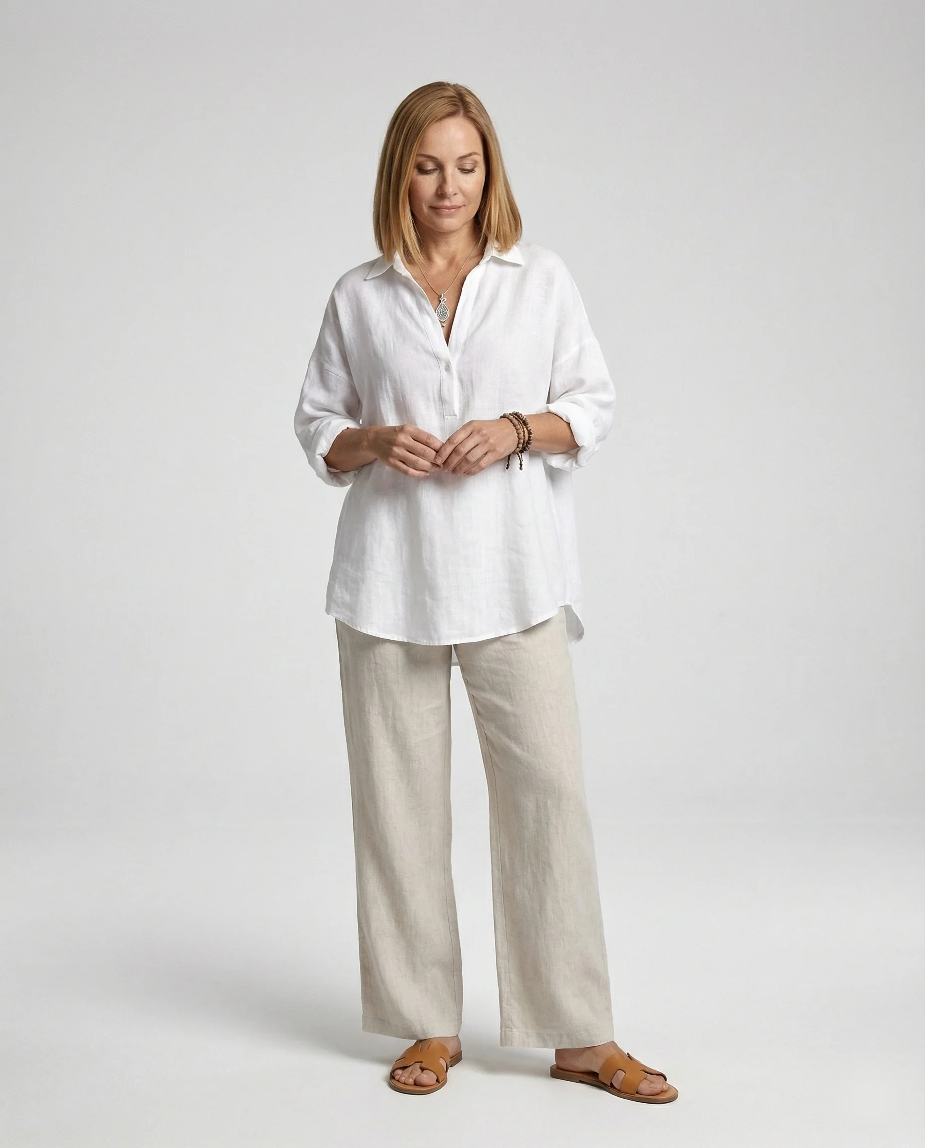 Leinenbluse Damen mit Knopfleiste - Image 2