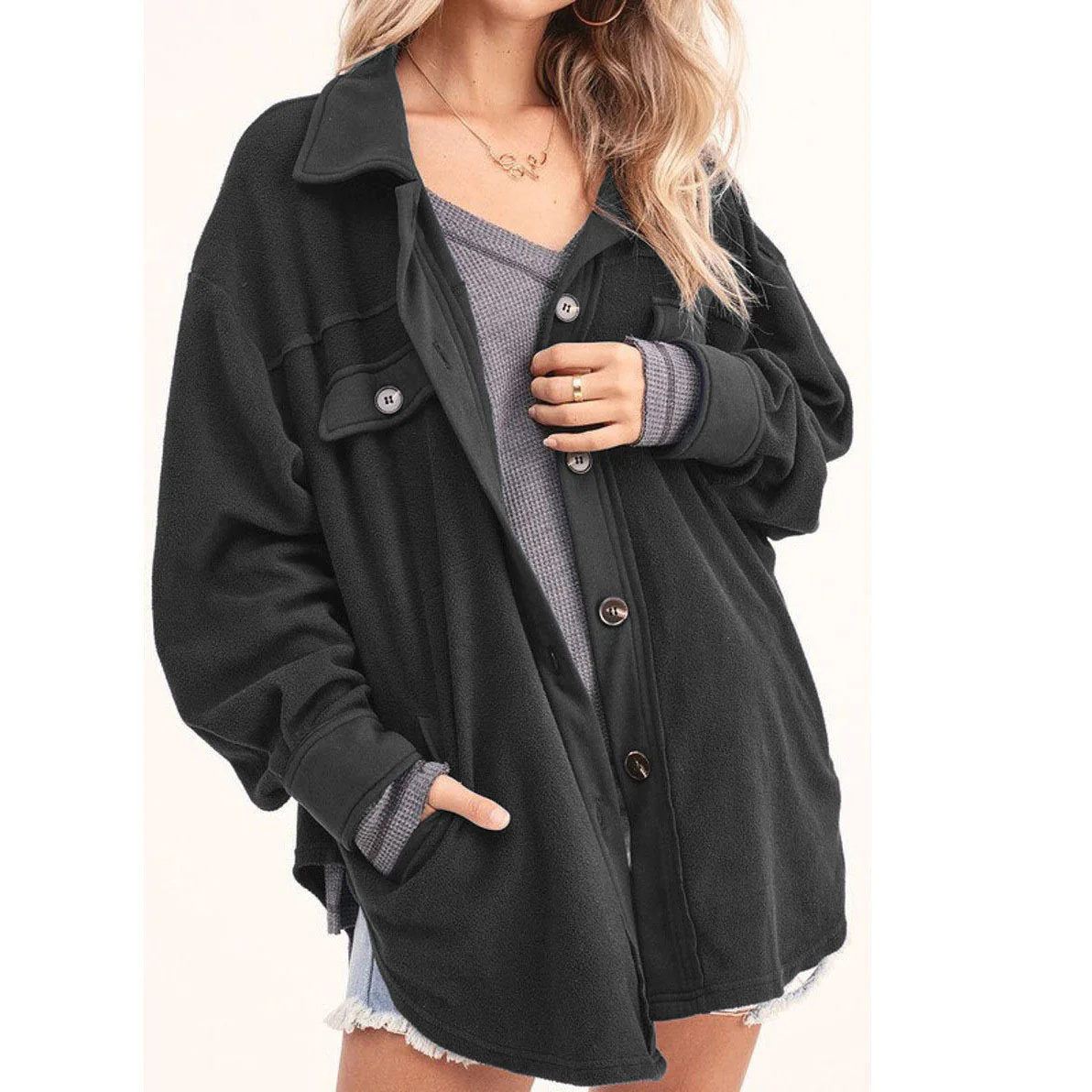 Damen lässige Overshirtjacke aus weichem Fleece Heidi-Mode - Image 10