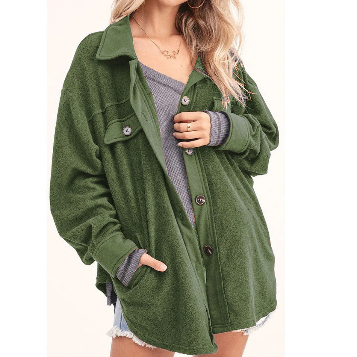Damen lässige Overshirtjacke aus weichem Fleece Heidi-Mode - Image 3