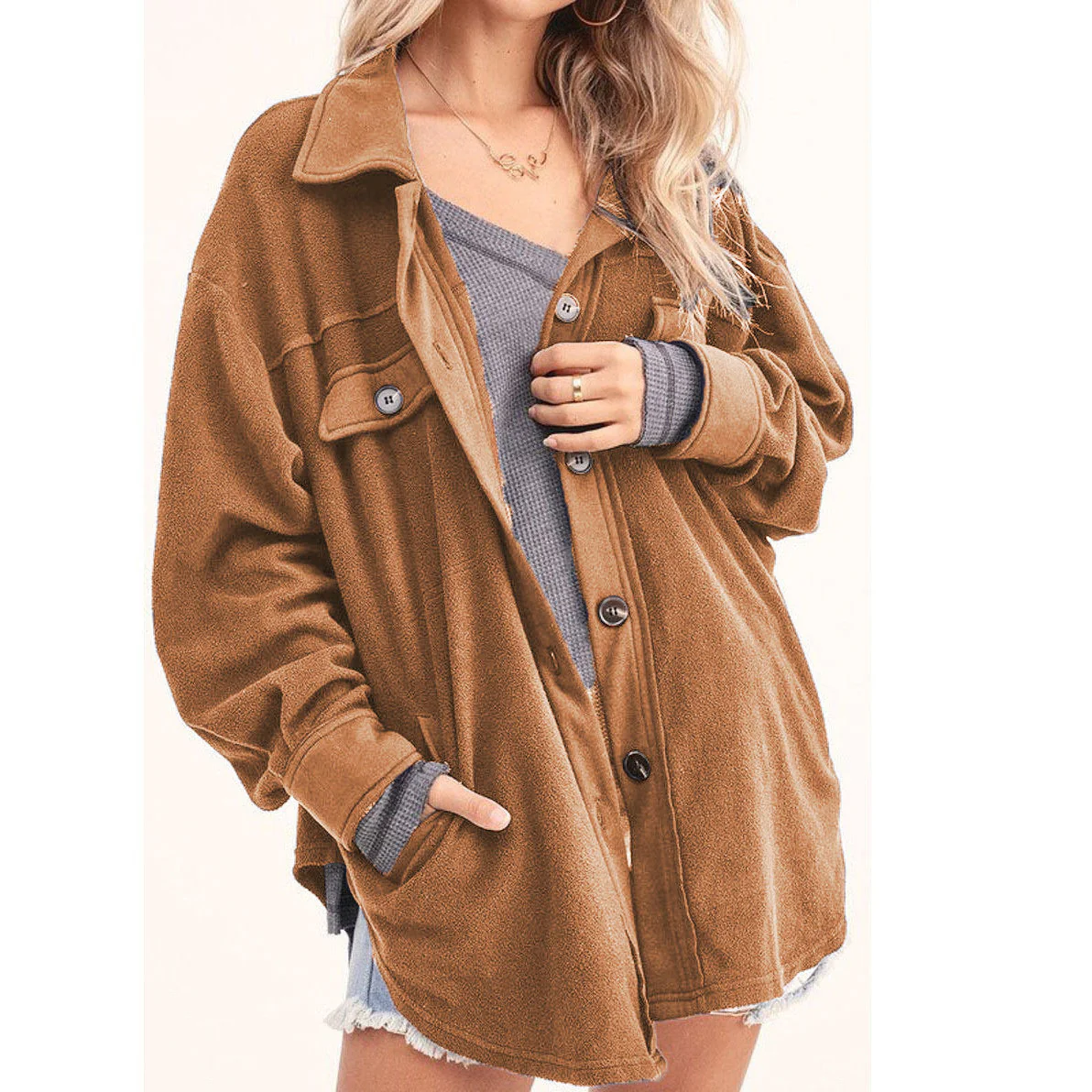 Damen lässige Overshirtjacke aus weichem Fleece Heidi-Mode - Image 4