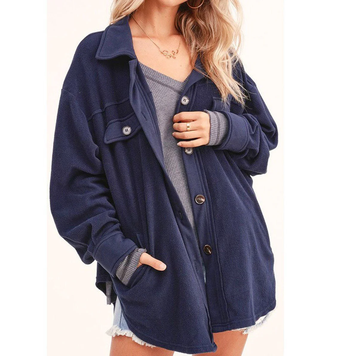 Damen lässige Overshirtjacke aus weichem Fleece Heidi-Mode - Image 9
