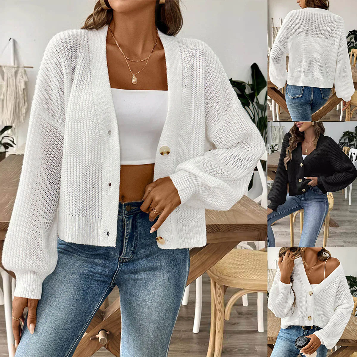 Damen Lässige Strickjacke mit Eleganter Knopfleiste und Weitem Schnitt Heidi-Mode