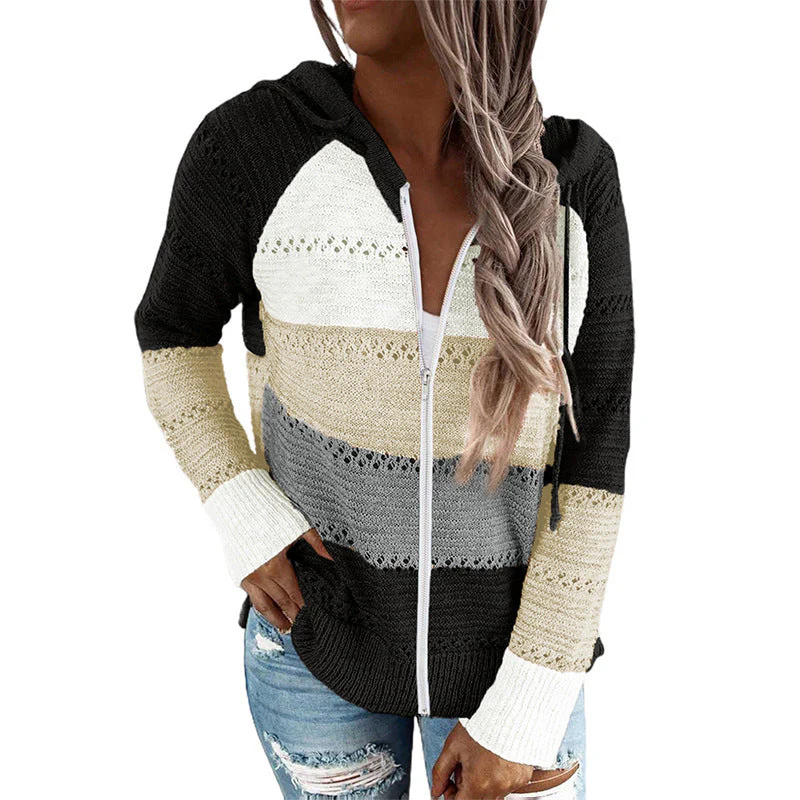 Damen Lässige Strickjacke mit Kapuze und Dekorativem Lochmuster Heidi-Mode - Image 13