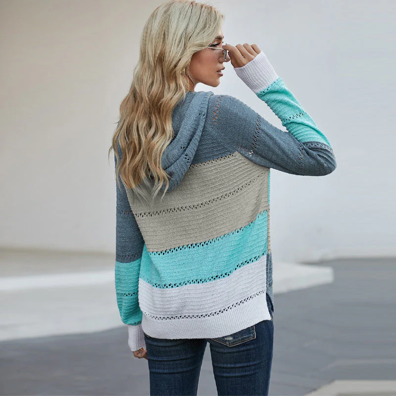 Damen Lässige Strickjacke mit Kapuze und Dekorativem Lochmuster Heidi-Mode - Image 3