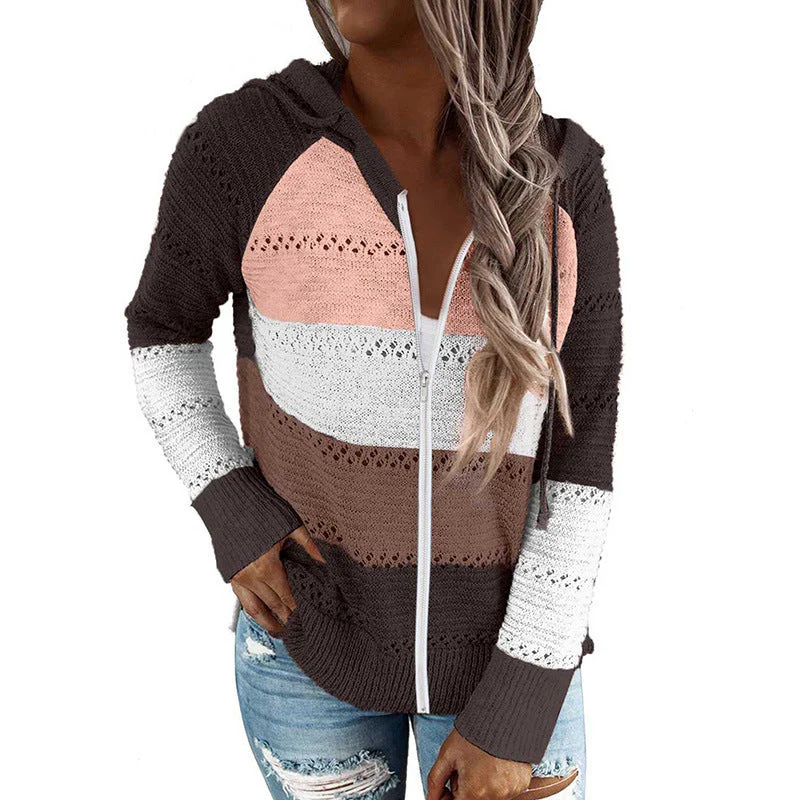 Damen Lässige Strickjacke mit Kapuze und Dekorativem Lochmuster Heidi-Mode - Image 6