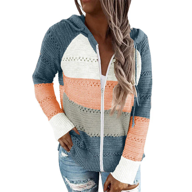 Damen Lässige Strickjacke mit Kapuze und Dekorativem Lochmuster Heidi-Mode - Image 9
