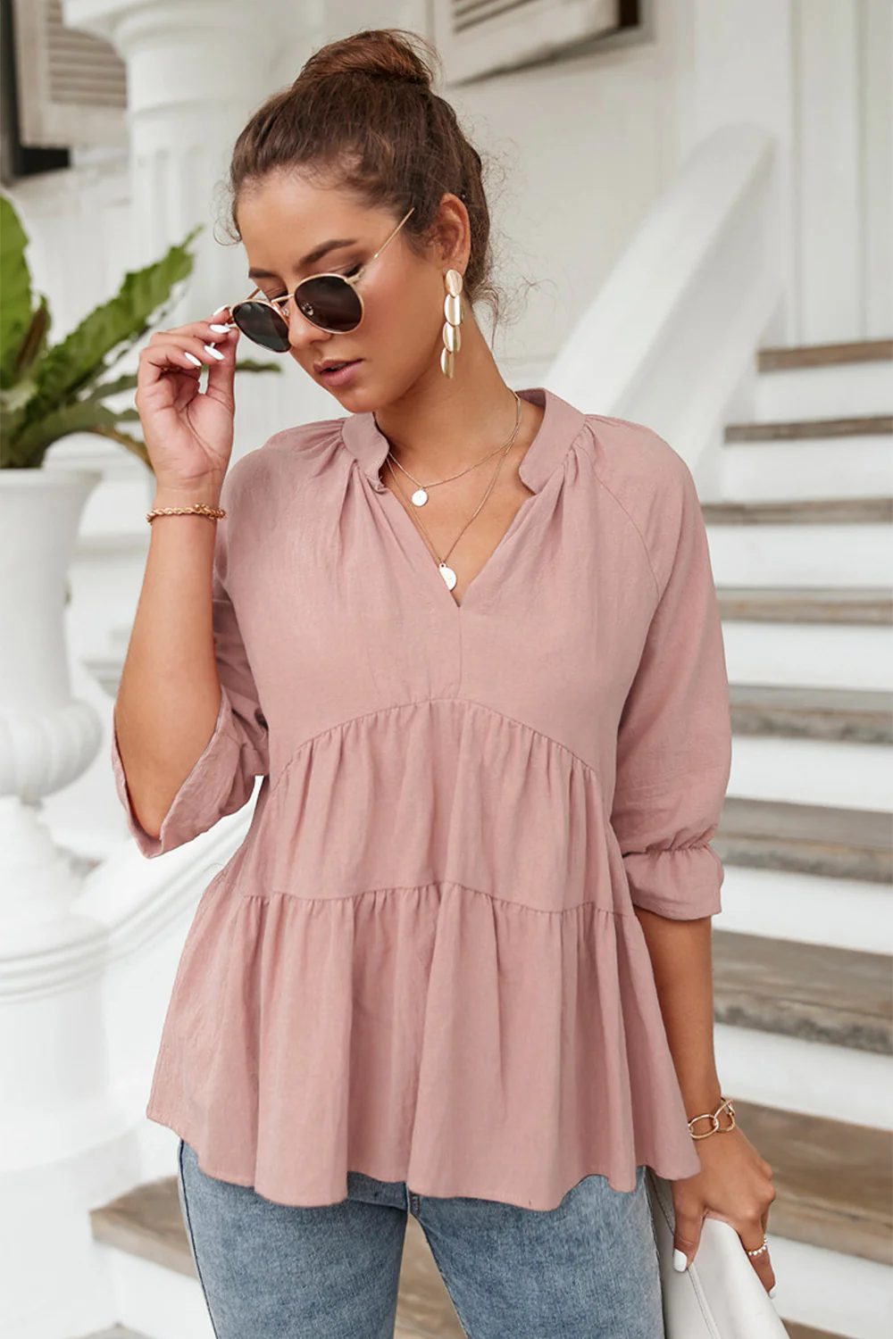 Damen lässige Tunika mit voluminösen Rüschen Heidi-Mode - Image 7