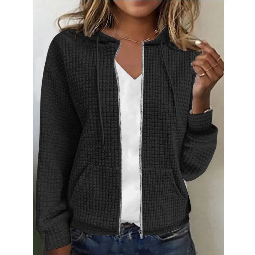 Damen Lässige und Strukturierte Kapuzenjacke mit Reißverschluss Heidi-Mode - Image 10