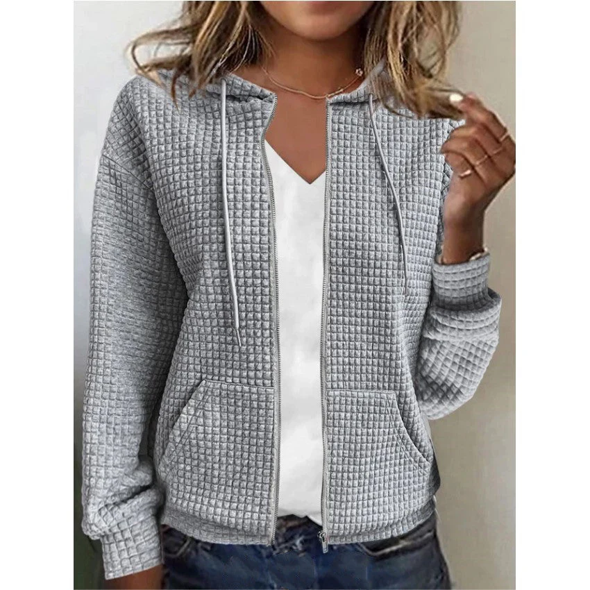 Damen Lässige und Strukturierte Kapuzenjacke mit Reißverschluss Heidi-Mode - Image 11