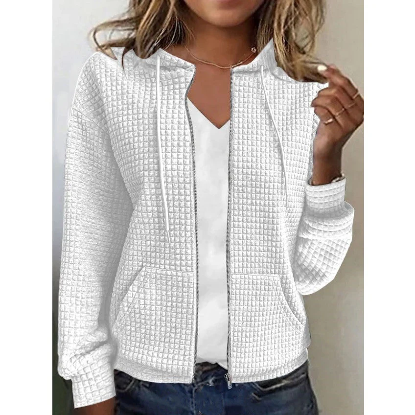 Damen Lässige und Strukturierte Kapuzenjacke mit Reißverschluss Heidi-Mode - Image 4