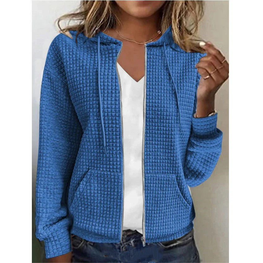 Damen Lässige und Strukturierte Kapuzenjacke mit Reißverschluss Heidi-Mode - Image 7