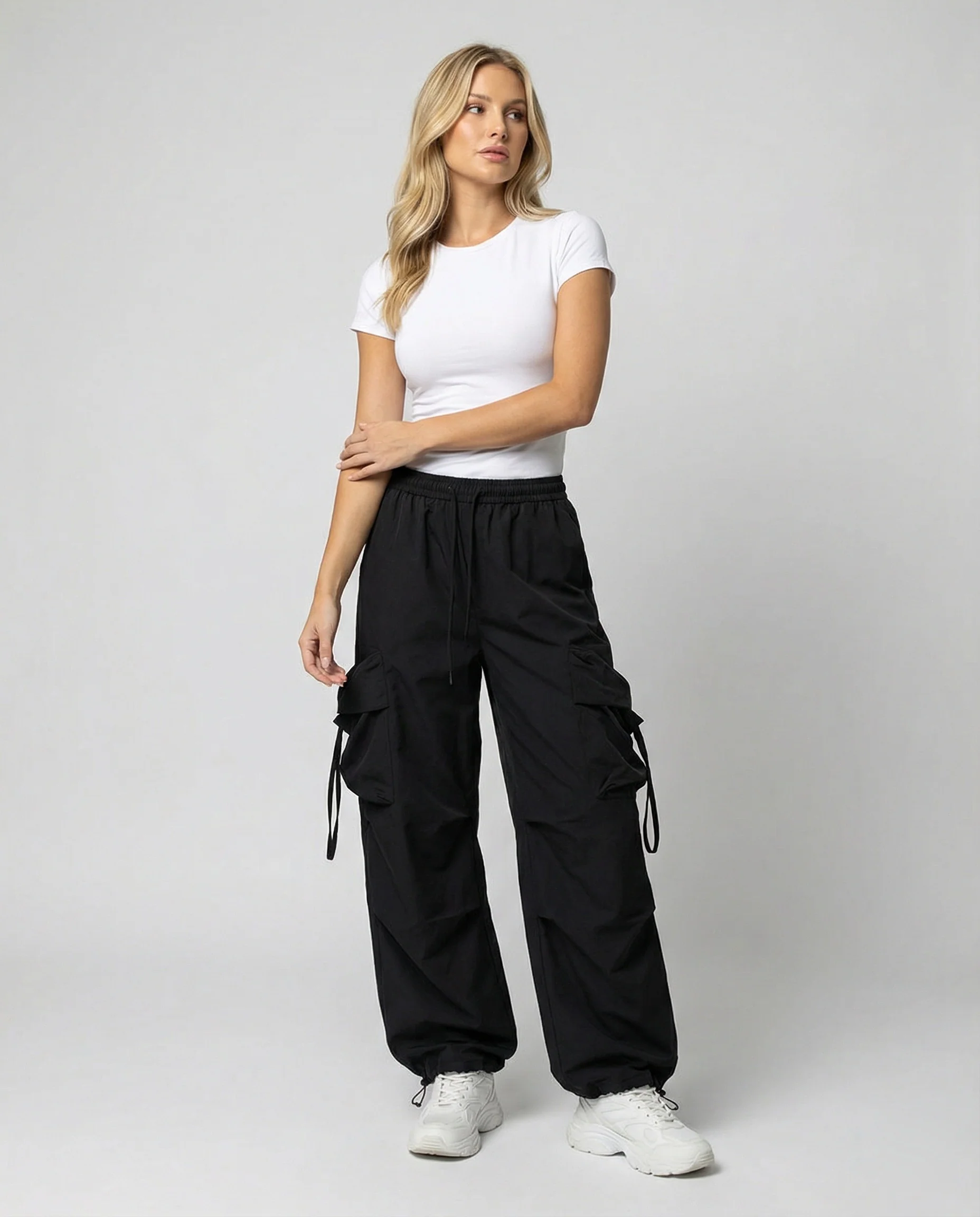 Damen lässige Utility-Palazzohose mit hohem Komfortbund, aufgesetzten Mehrfachtaschen und abgesteppten Kniefalten Heidi-Mode - Image 2