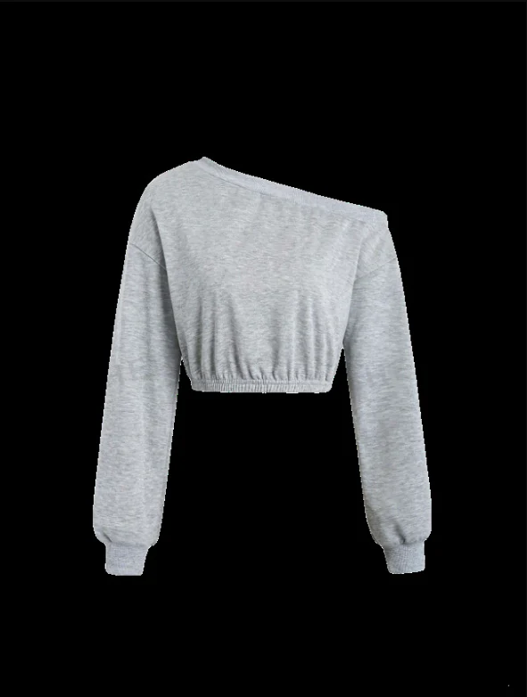 Damen Lässiger Cropped Pullover mit Asymmetrischem Ausschnitt Heidi-Mode - Image 3