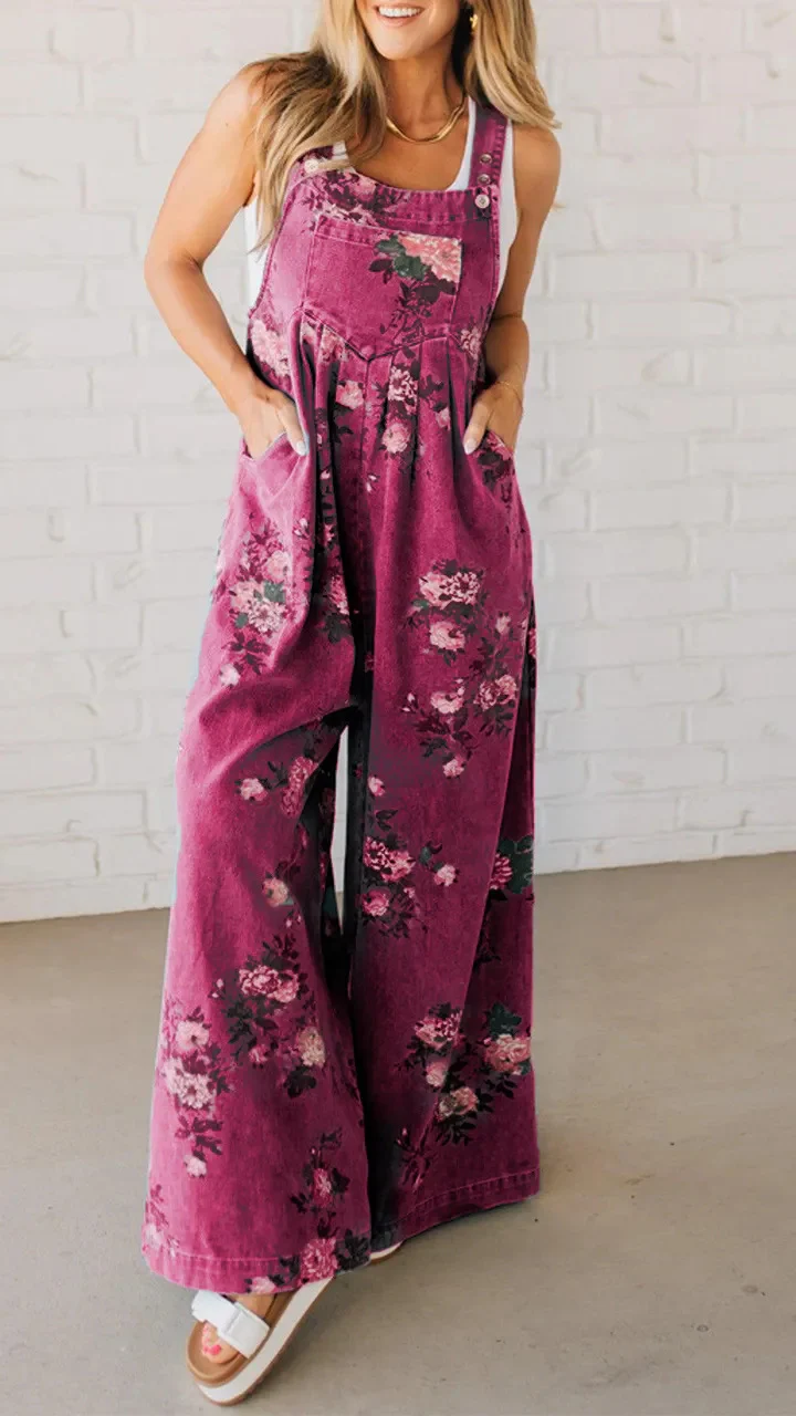 Damen Lässiger Denim-Hosenanzug mit floralem Print und weiten Beinen Heidi-Mode - Image 10