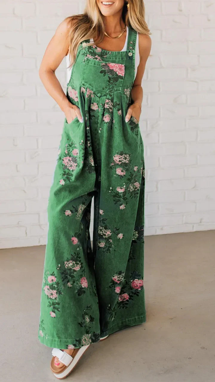 Damen Lässiger Denim-Hosenanzug mit floralem Print und weiten Beinen Heidi-Mode - Image 11