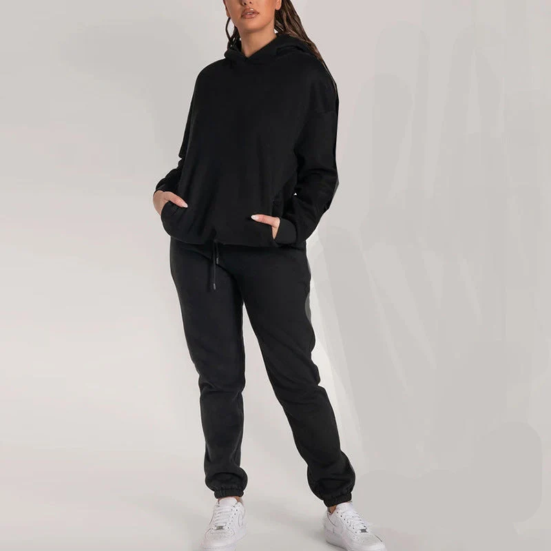 Damen Lässiger Hoodie-Trainingsanzug mit Praktischen Taschen und Elastischem Bund Heidi-Mode - Image 3