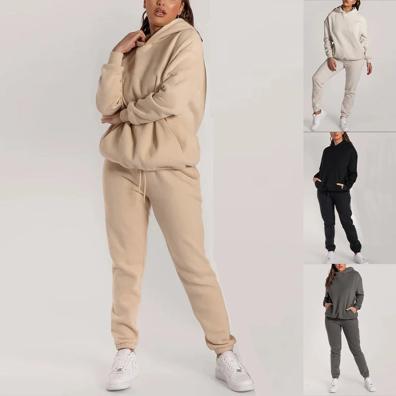 Damen Lässiger Hoodie-Trainingsanzug mit Praktischen Taschen und Elastischem Bund Heidi-Mode - Image 4
