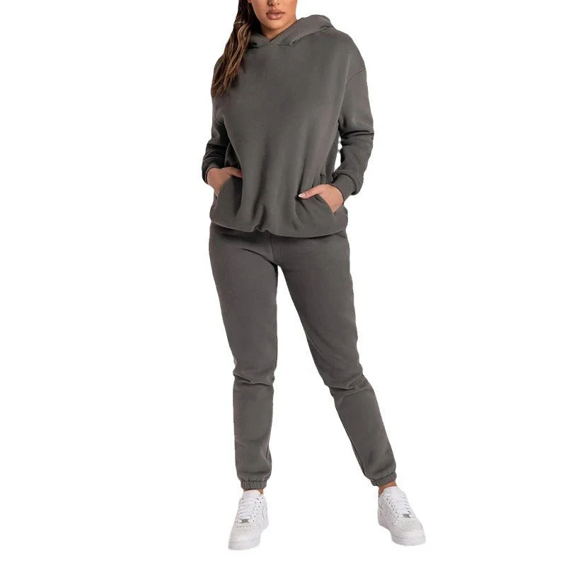 Damen Lässiger Hoodie-Trainingsanzug mit Praktischen Taschen und Elastischem Bund Heidi-Mode - Image 5