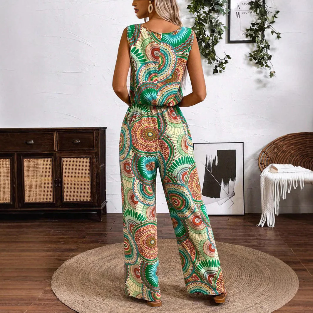 Damen Lässiger Jumpsuit mit Auffälligem Musterdetail und Elastischem Bund Heidi-Mode - Image 2