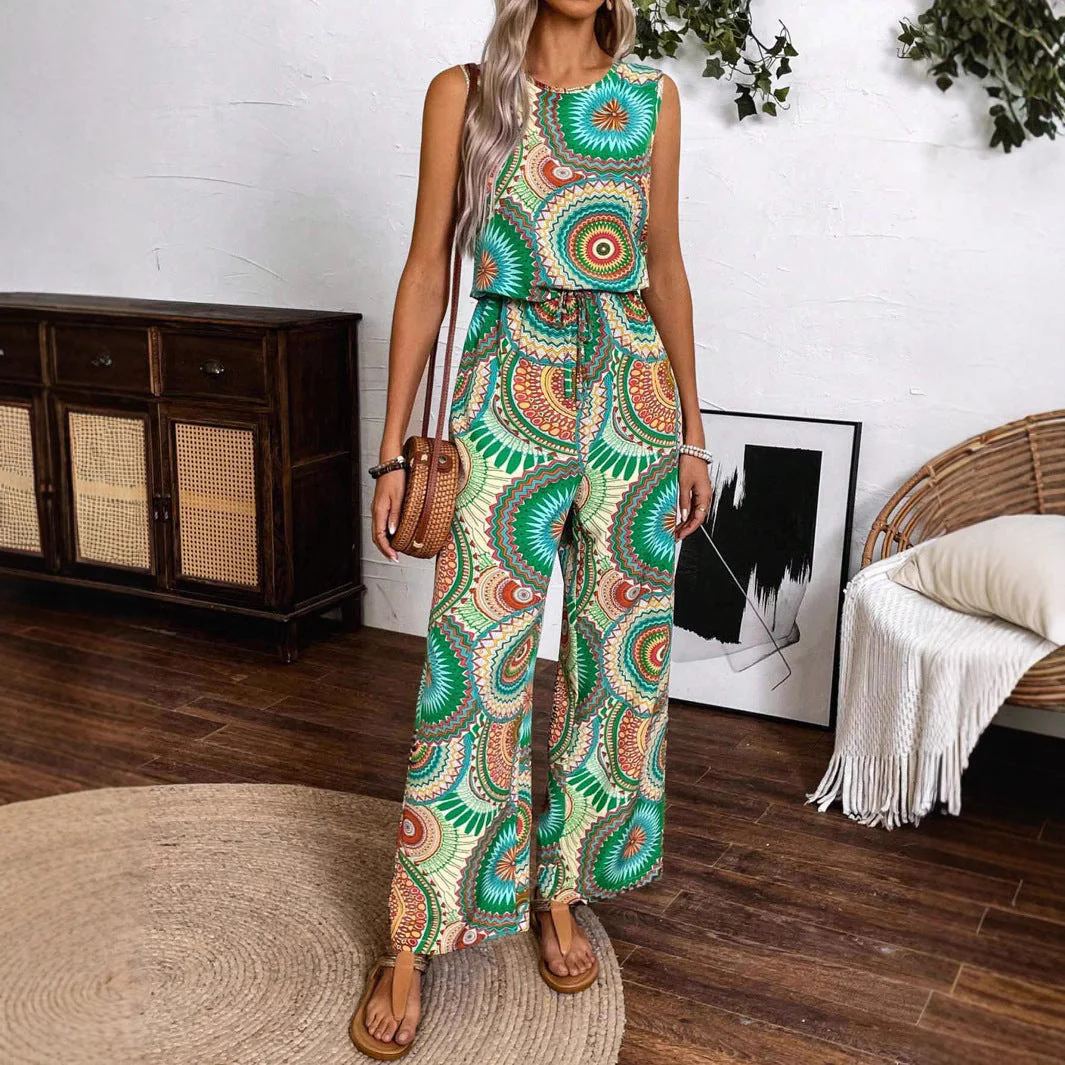 Damen Lässiger Jumpsuit mit Auffälligem Musterdetail und Elastischem Bund Heidi-Mode - Image 3