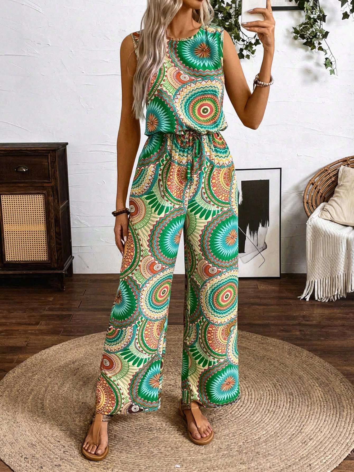Damen Lässiger Jumpsuit mit Auffälligem Musterdetail und Elastischem Bund Heidi-Mode - Image 6