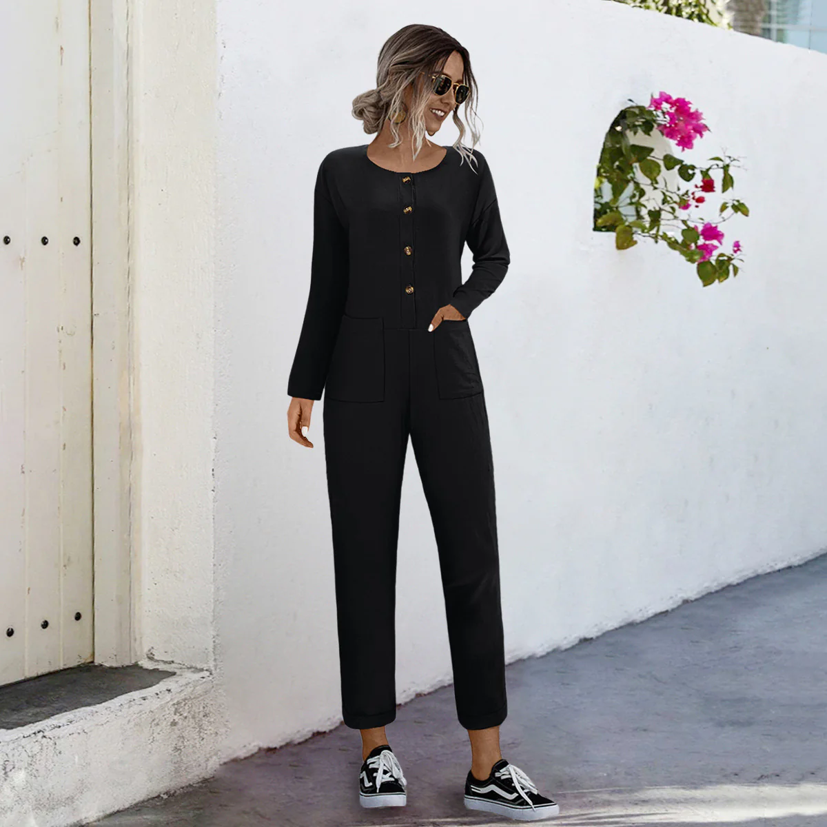 Damen lässiger Jumpsuit mit praktischen Taschen und elegantem Knopfdesign Heidi-Mode - Image 2