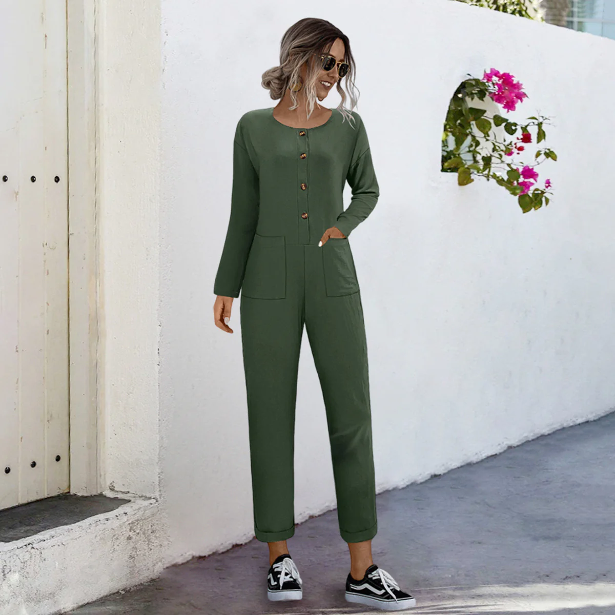 Damen lässiger Jumpsuit mit praktischen Taschen und elegantem Knopfdesign Heidi-Mode - Image 3