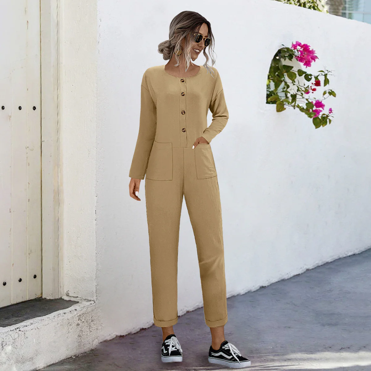 Damen lässiger Jumpsuit mit praktischen Taschen und elegantem Knopfdesign Heidi-Mode - Image 4