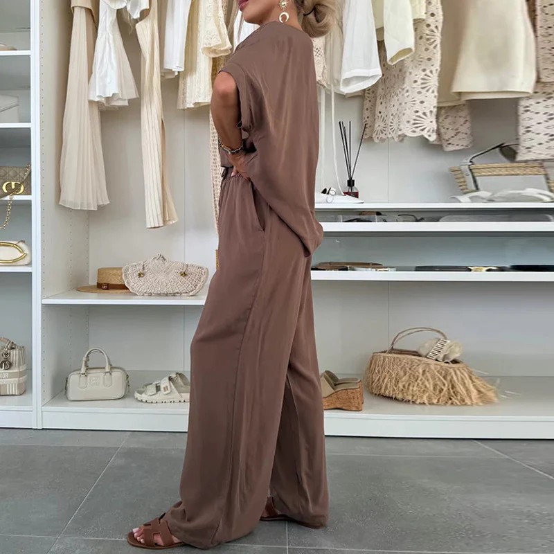 Damen Lässiger Jumpsuit mit weitem Bein und Taillenzug Heidi-Mode - Image 3