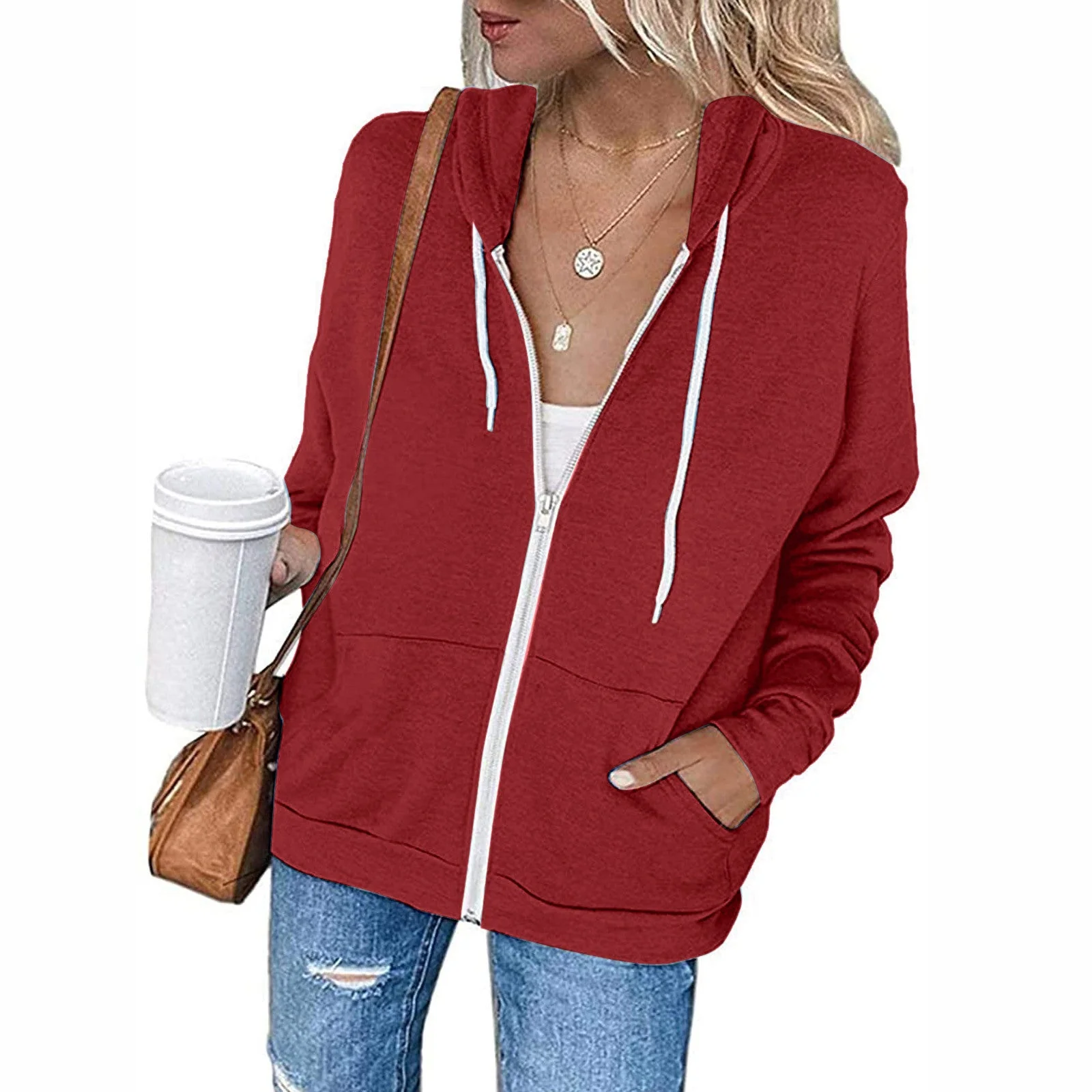 Damen Lässiger Kapuzenpullover mit Durchgehendem Reißverschluss und Praktischen Taschen Heidi-Mode - Image 9
