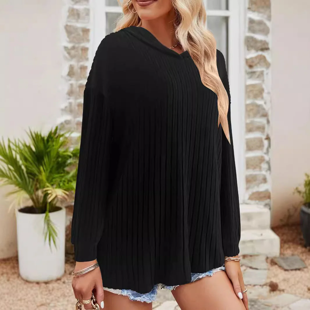 Damen Lässiger Kapuzenpullover mit Stilvollem Rippmuster und Überschnittenen Ärmeln Heidi-Mode - Image 4