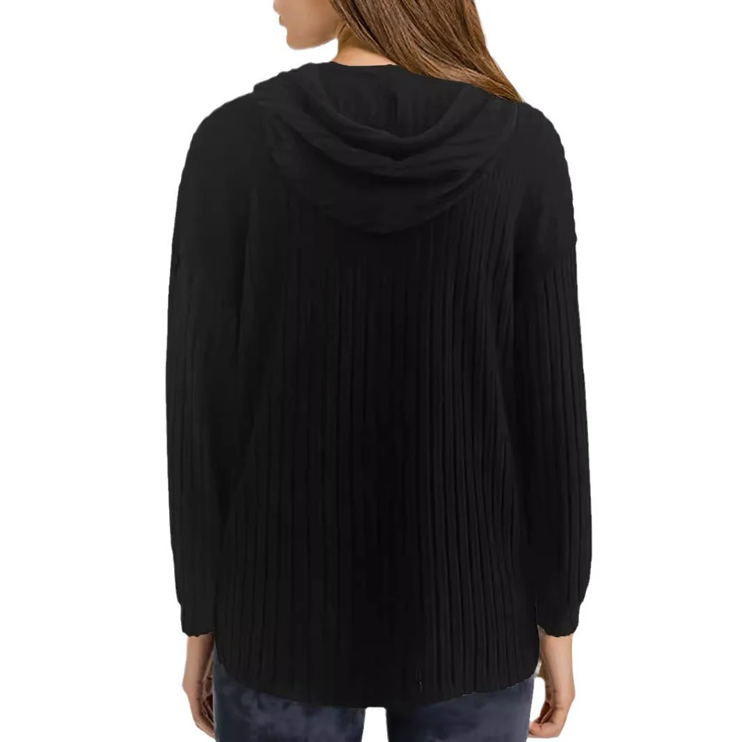 Damen Lässiger Kapuzenpullover mit Stilvollem Rippmuster und Überschnittenen Ärmeln Heidi-Mode - Image 5