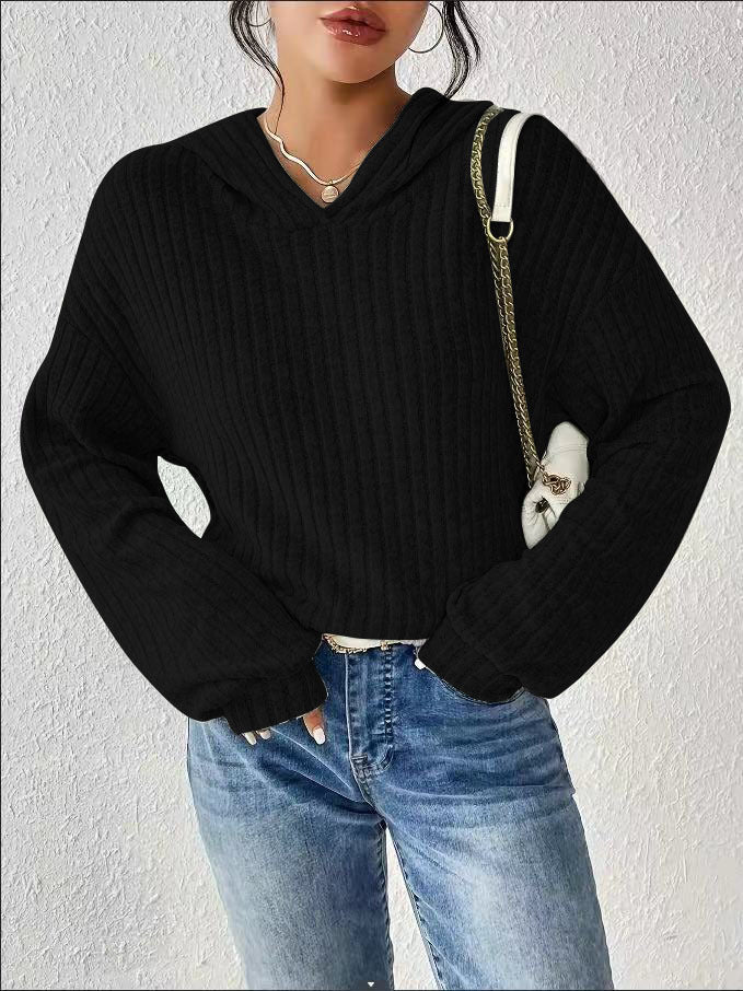 Damen Lässiger Kapuzenpullover mit Stilvollem Rippmuster und Überschnittenen Ärmeln Heidi-Mode - Image 7