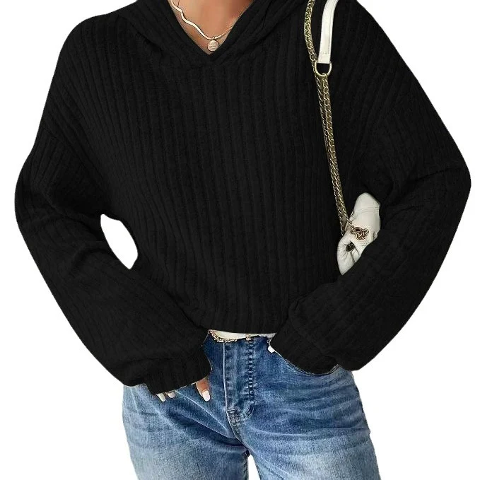 Damen lässiger Kapuzenpullover mit strukturiertem Rippdesign und weiten Ärmeln Heidi-Mode - Image 3